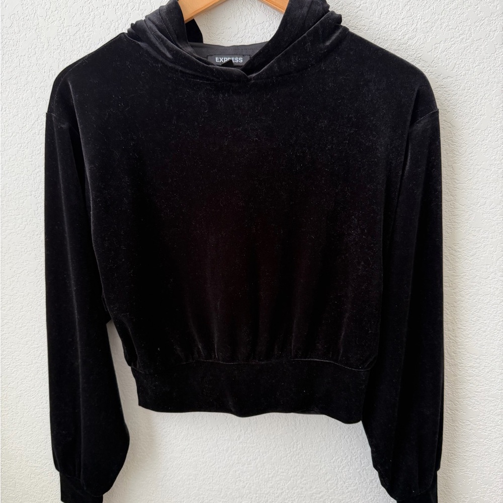 Express Women's Black Velvet Hoodie